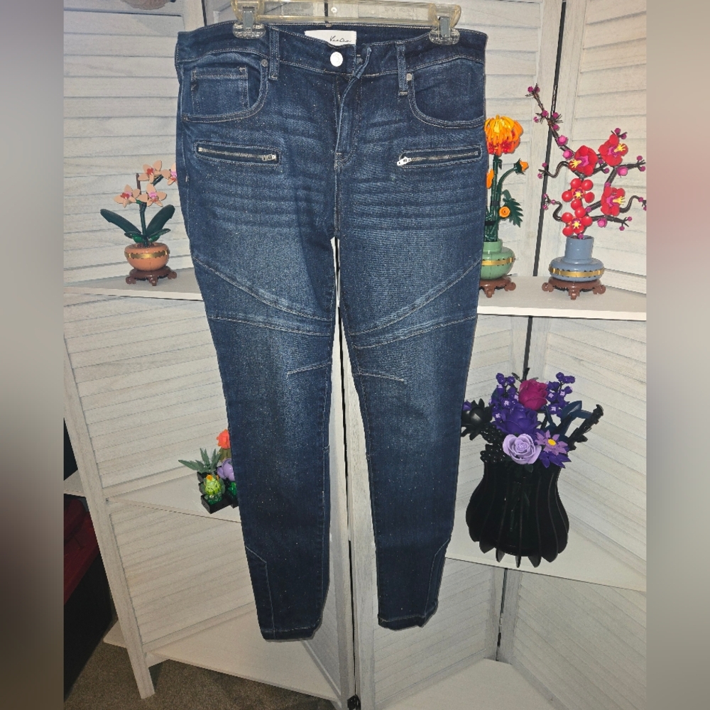 KanCan Dark Blue Skinny Moto Jeans Size 10